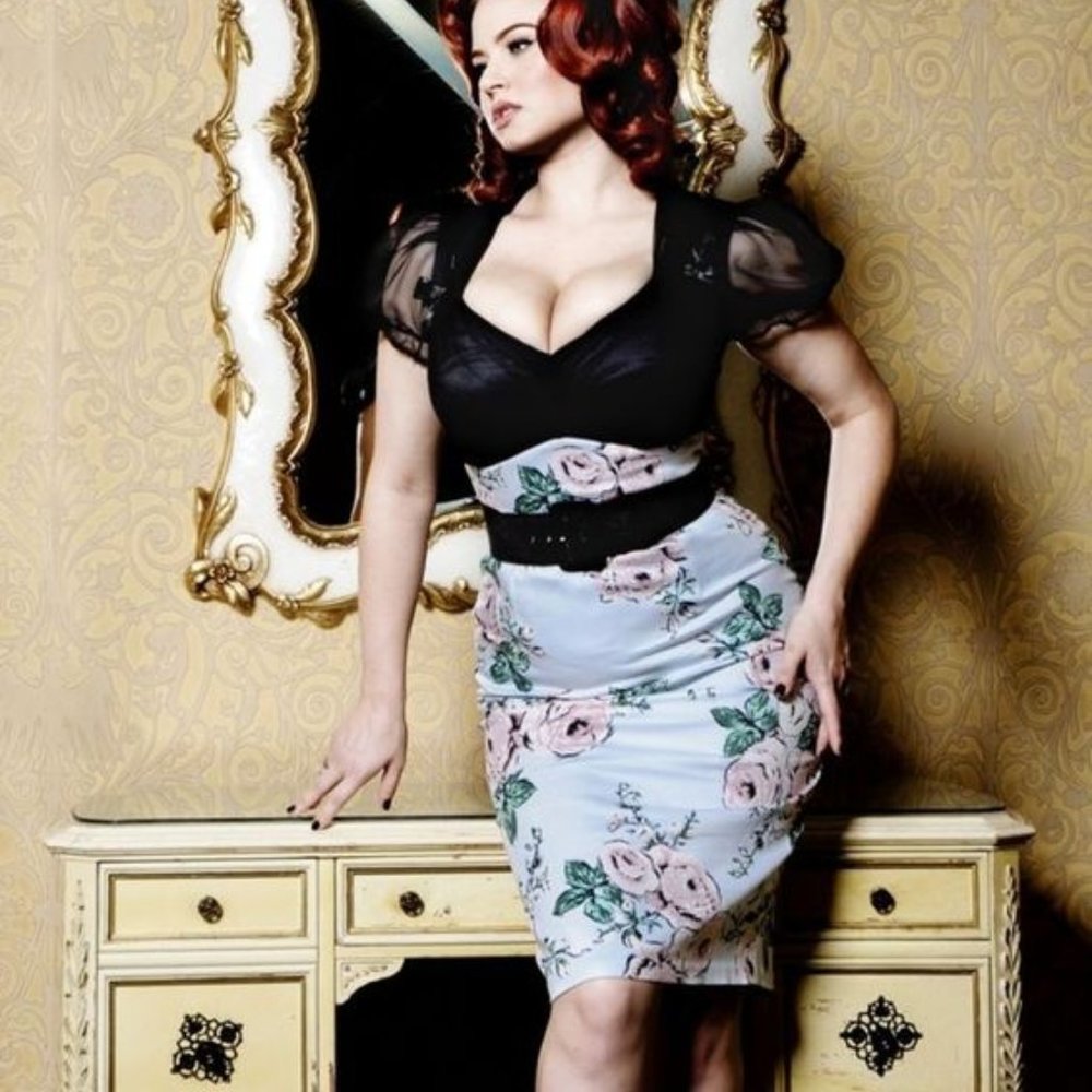 Deadly Dames Black/ blue w Pink Rose bottom dress